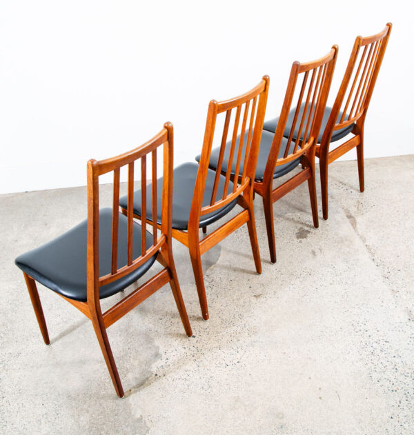 Mid Century Danish Modern Dining Chairs Set 4 Solid Teak Black High Back Denmark - Image 5