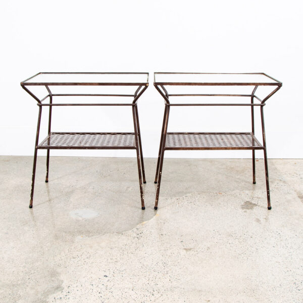 Mid Century Modern Side Tables Rectangular Wrought Iron Glass Black End Two Mcm - Image 3
