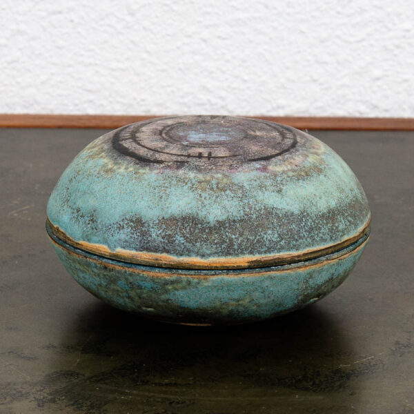 Mid Century Modern Ceramic Lidded Bowl Glazed Teal Blue Studio Ceramic Incense - Image 7