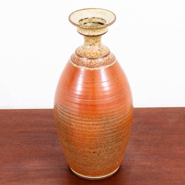 Mid Century Modern Vase Art Pottery Vase Studio Ceramics Orange and Tan Table - Image 3