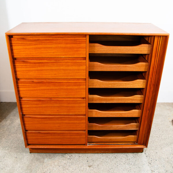 Mid Century Danish Modern Gentlemans Chest Dresser Art Furn 13 Drawer Teak Shelf - Image 11