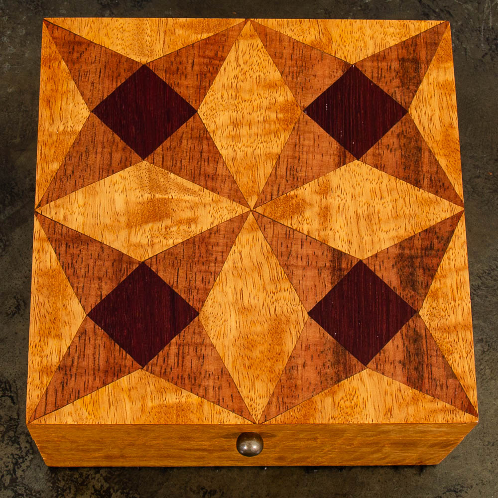 Mid Century Modern Small Burled Wood With Rosewood Inlays Jewelry Storage Box - Image 4
