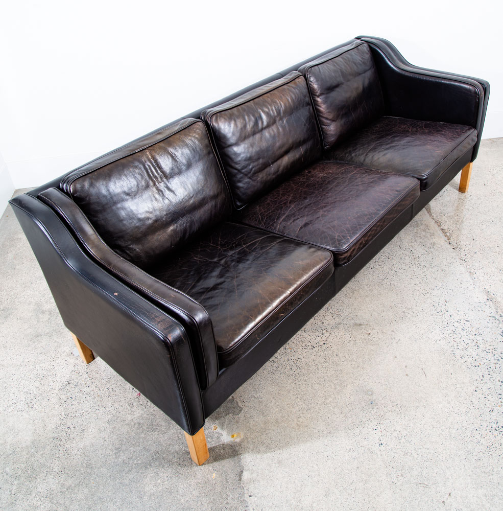 Mid Century Danish Modern Sofa Couch 3 Seater Denmark Leather Black Vintage Mcm - Image 10