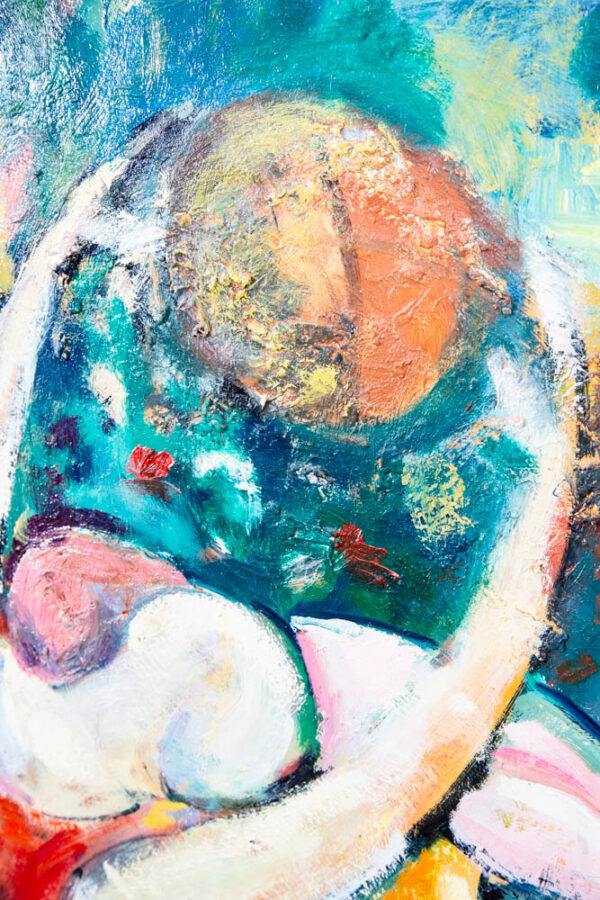 Mid Century Modern Original Art Painting Abstracted Figures Basketball Oil Mcm - Image 10