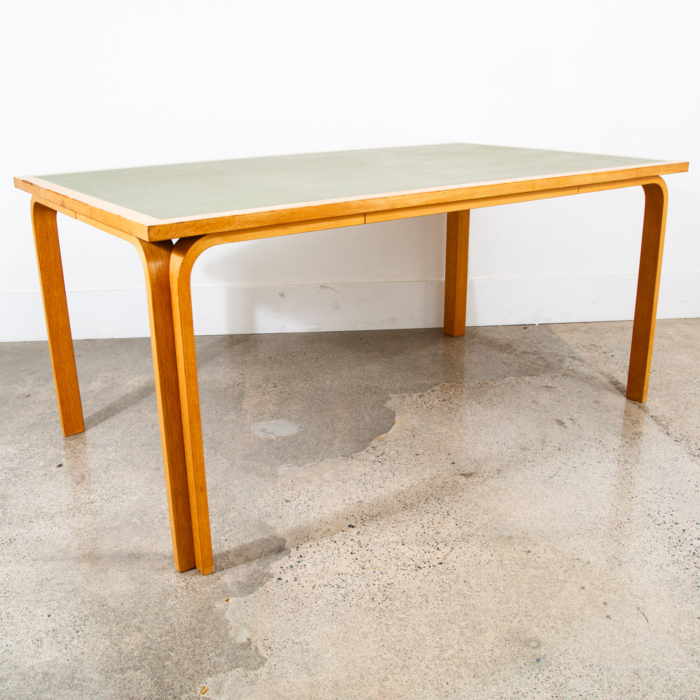 Mid Century Danish Modern Dining Table Oak Bentwood Formica Rectangular Green VG - Image 4