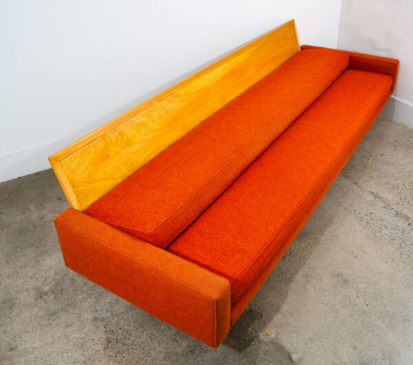 Mid Century Modern Sofa Couch Orange Wood Frame Daybed Knoll Chrome Legs 4 seat - Image 4