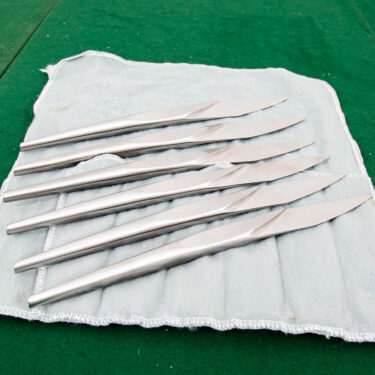 Mid Century Modern Italian Stainless Steel Steak Knives Set Six Made Italy