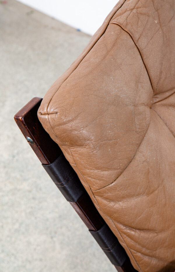 Mid Century Danish Modern Lounge Chairs Tan Leather Bentwood Set Pair Vintage - Image 10