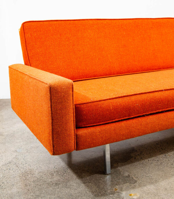 Mid Century Modern Sofa Couch Orange Wood Frame Daybed Knoll Chrome Legs 4 seat - Image 12