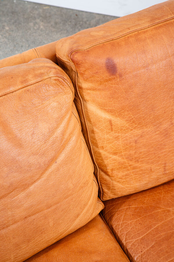 Mid Century Danish Modern Sofa Couch 3 Seater Stouby Leather Tan Denmark 76 in - Image 12