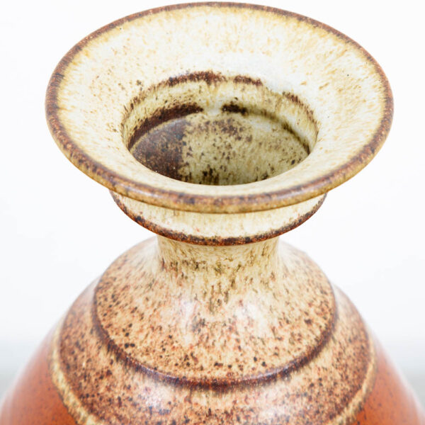 Mid Century Modern Vase Art Pottery Vase Studio Ceramics Orange and Tan Table - Image 8