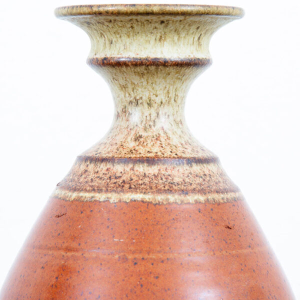 Mid Century Modern Vase Art Pottery Vase Studio Ceramics Orange and Tan Table - Image 9