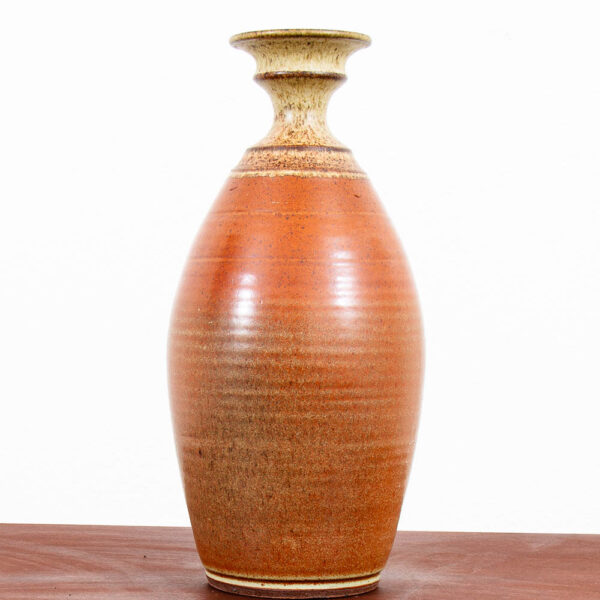 Mid Century Modern Vase Art Pottery Vase Studio Ceramics Orange and Tan Table - Image 2