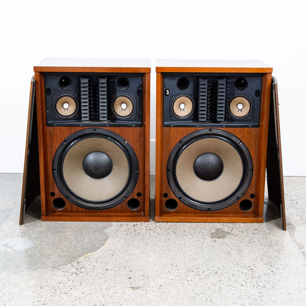 Mid Century Speakers Sansui SP-3500 4 Way Walnut Tested Speaker Set Grills 1