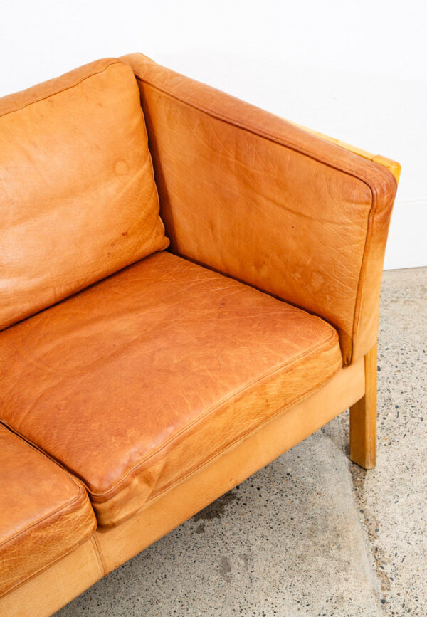 Mid Century Danish Modern Sofa Couch 3 Seater Stouby Leather Tan Denmark 76 in - Image 11