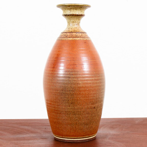 Mid Century Modern Vase Art Pottery Vase Studio Ceramics Orange and Tan Table - Image 12