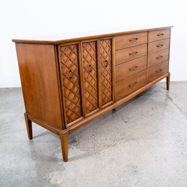 Mid Century Modern Credenza Dresser Walnut 12 Drawer Vintage Mcm Lattice Wood