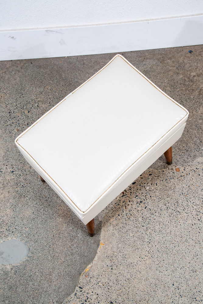 Mid Century Modern Sewing Chair Stool Storage Wood White Brown Vintage Rectangle - Image 3