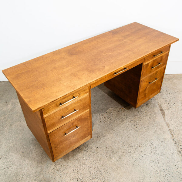Mid Century Modern Desk Wood Office Executive Mcm 7 Drawer Brass Vintage Mcm 60s - Image 9