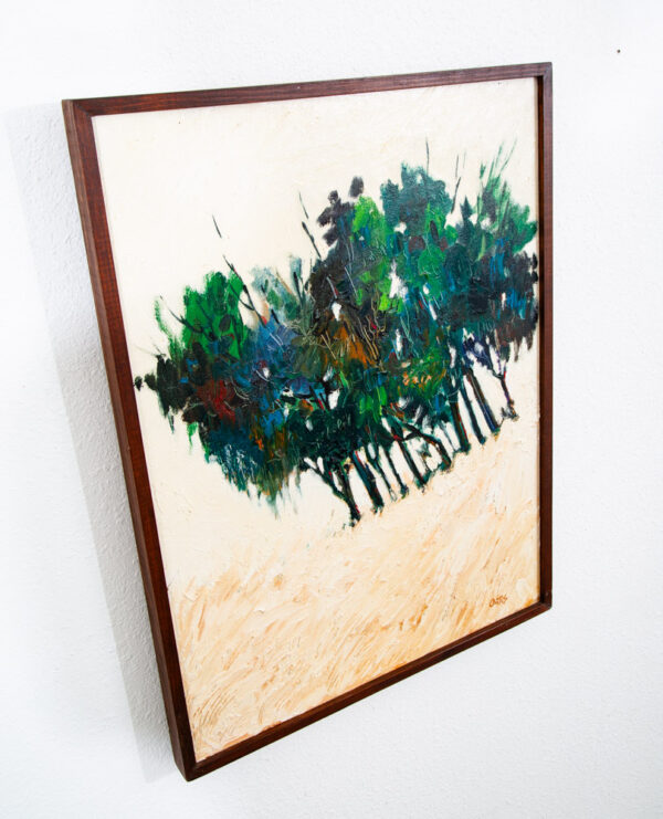 Mid Century Modern Oil Painting Original Art Abstract Landscape Signed Tan Trees - Image 3