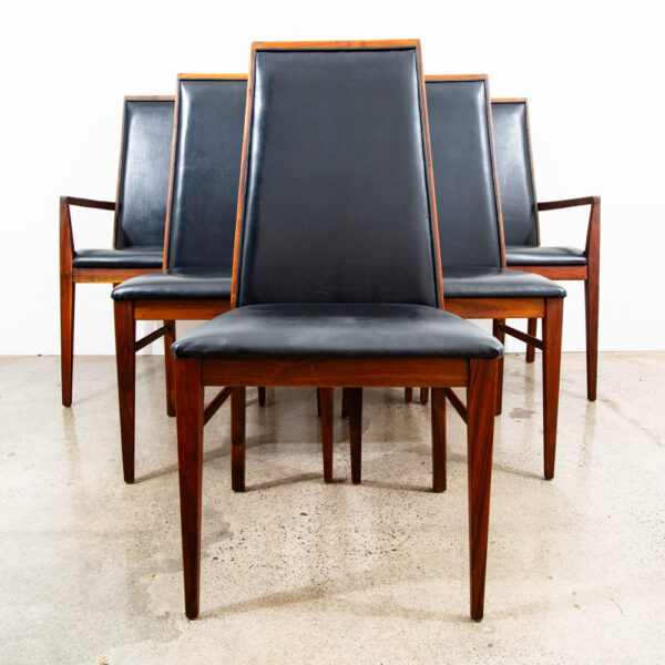 Mid Century Modern Dining Chairs Set 6 Dillingham Solid Walnut High Back Black - Image 2