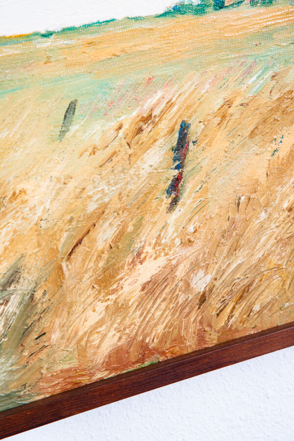 Mid Century Modern Oil Painting Original Art Abstract Landscape Signed Tan Field - Image 8