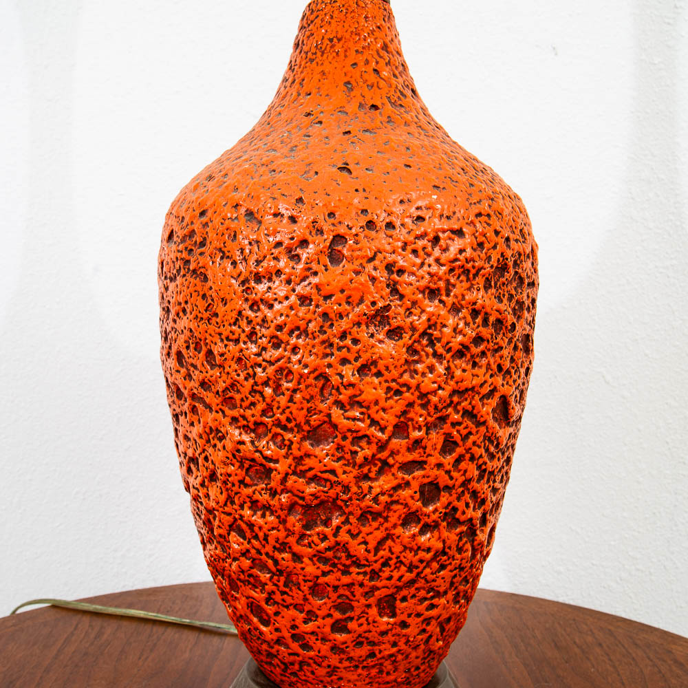 Mid Century Modern Table Lamp Ceramic Red Lava Glaze Studio Design Vintage Mcm - Image 2