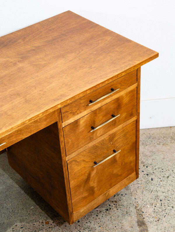 Mid Century Modern Desk Wood Office Executive Mcm 7 Drawer Brass Vintage Mcm 60s - Image 7
