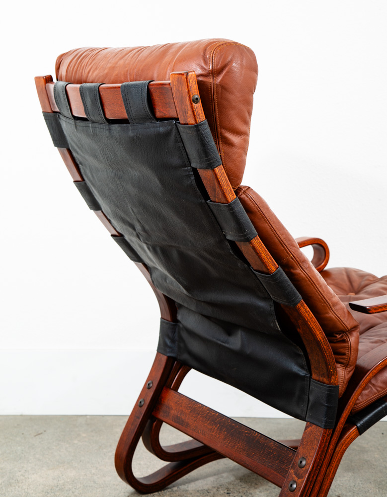 Mid Century Danish Modern Lounge Chair Brown Leather Bentwood Vintage Highback - Image 11