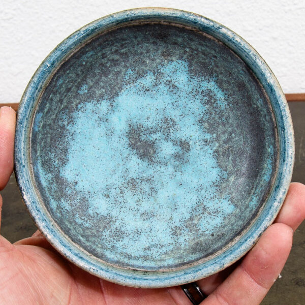 Mid Century Modern Ceramic Lidded Bowl Glazed Teal Blue Studio Ceramic Incense - Image 9