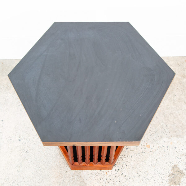 Mid Century Modern End Table Side Hexagon Arthur Umanoff Walnut Black Sculptural - Image 10