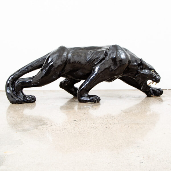 Mid Century Modern Coffee Table Black Panther Glass Vintage Ceramic 54x30 Mcm - Image 4