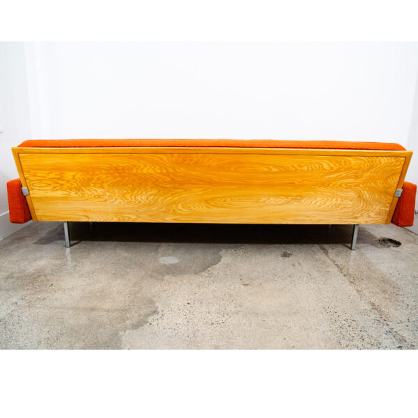 Mid Century Modern Sofa Couch Orange Wood Frame Daybed Knoll Chrome Legs 4 seat - Image 3