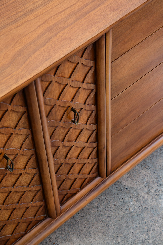 Mid Century Modern Credenza Dresser Walnut 12 Drawer Vintage Mcm Lattice Wood - Image 10