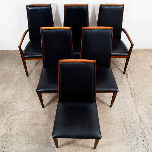 Mid Century Modern Dining Chairs Set 6 Dillingham Solid Walnut High Back Black - Image 10