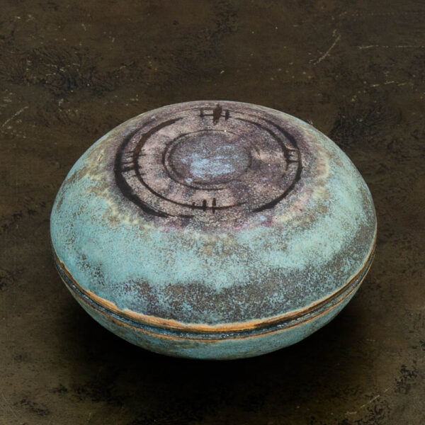 Mid Century Modern Ceramic Lidded Bowl Glazed Teal Blue Studio Ceramic Incense - Image 5