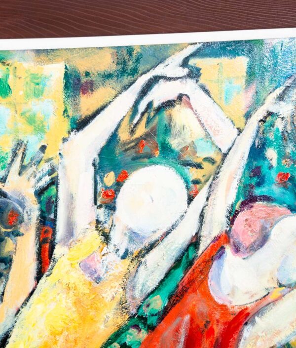 Mid Century Modern Original Art Painting Abstracted Figures Basketball Oil Mcm - Image 6