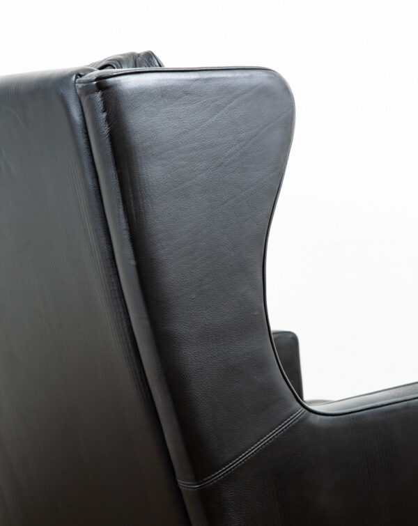 Mid Century Danish Modern Lounge Chair Stouby Leather Black Arm Denmark Wingback - Image 9