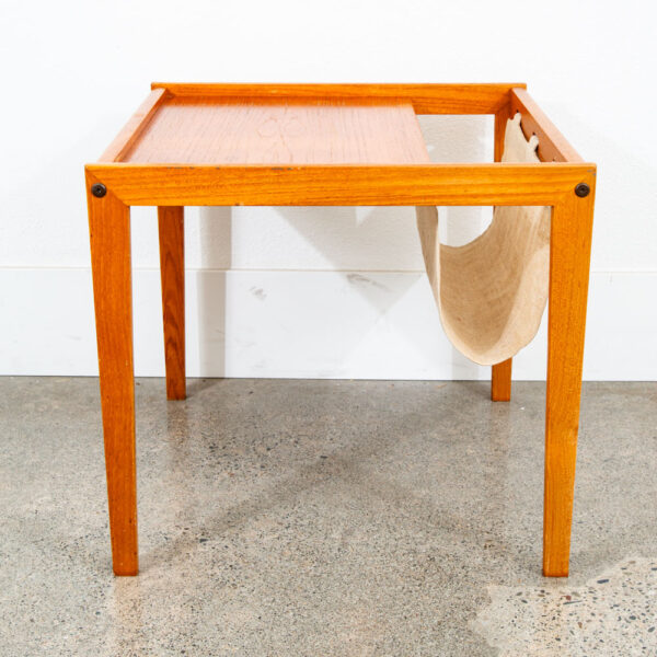Mid Century Modern Magazine Rack Side Table Vintage Danish Canvas Sling Teak Mcm - Image 2