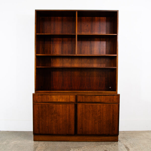 Mid Century Danish Modern Bookshelf Cabinet Rosewood Drawers Doors Omann Jun 1 - Image 3