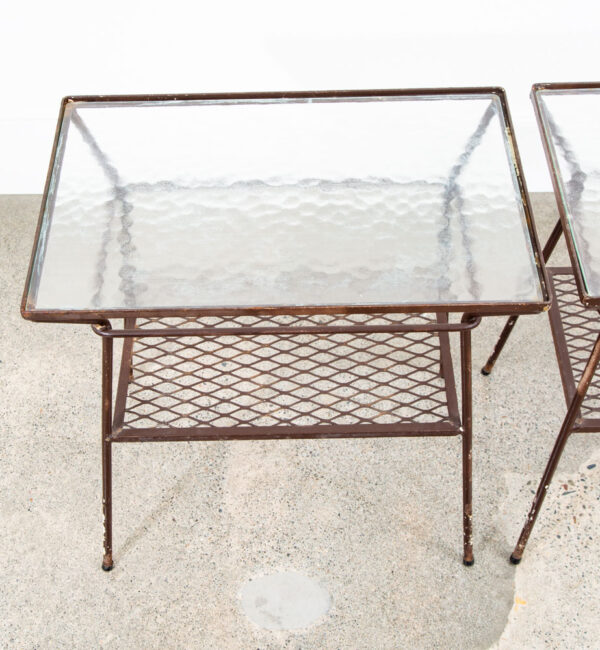 Mid Century Modern Side Tables Rectangular Wrought Iron Glass Black End Two Mcm - Image 11