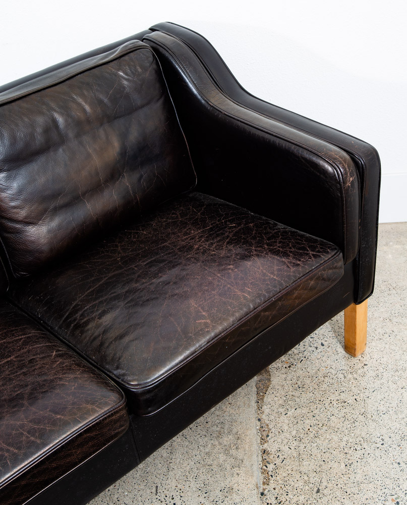 Mid Century Danish Modern Sofa Couch 3 Seater Denmark Leather Black Vintage Mcm - Image 11