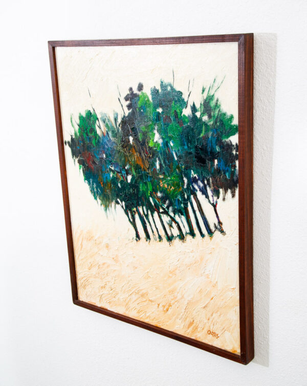 Mid Century Modern Oil Painting Original Art Abstract Landscape Signed Tan Trees - Image 2