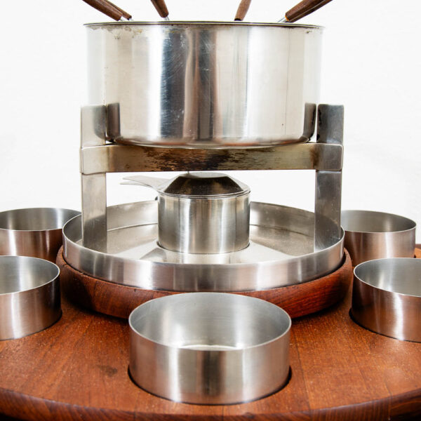 Mid Century Danish Modern Stelton Fondue Lazy Susan Set Teak Peter Holmblad Mcm - Image 6