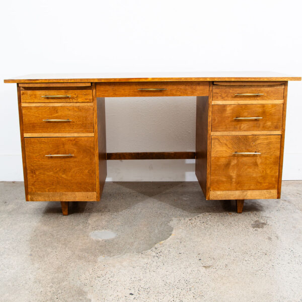 Mid Century Modern Desk Wood Office Executive Mcm 7 Drawer Brass Vintage Mcm 60s - Image 2
