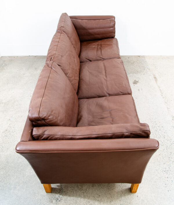 Mid Century Danish Modern Sofa Couch Brown Leather 3 seater Denmark Vintage Mcm - Image 3