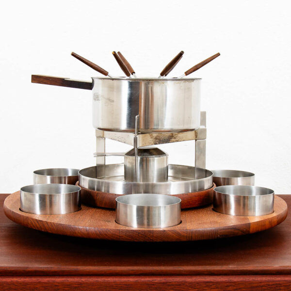 Mid Century Danish Modern Stelton Fondue Lazy Susan Set Teak Peter Holmblad Mcm