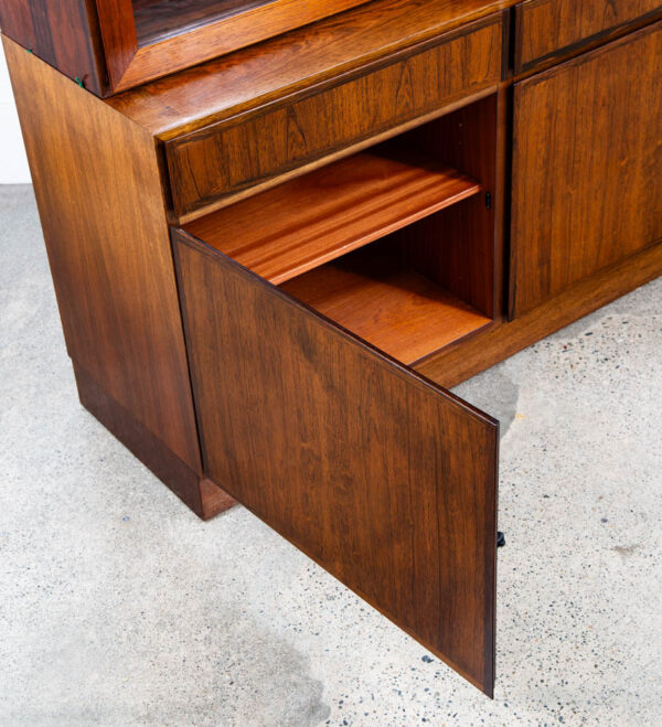 Mid Century Danish Modern Bookshelf Cabinet Rosewood Drawers Doors Omann Jun 2 - Image 9