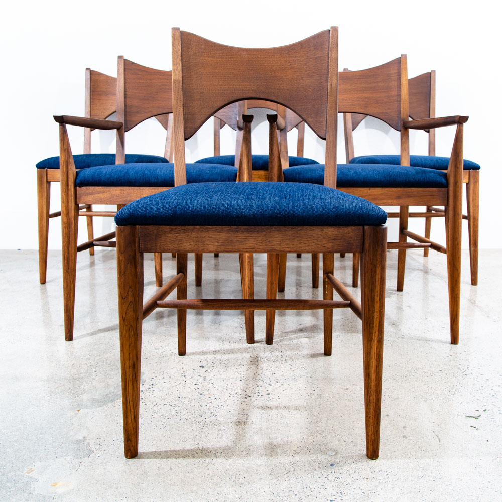 Mid Century Modern Dining Chairs Set 6 Broyhill Back Blue Lenoir Chair Brasilia - Image 2