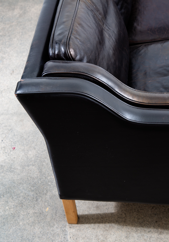Mid Century Danish Modern Sofa Couch 3 Seater Denmark Leather Black Vintage Mcm - Image 6
